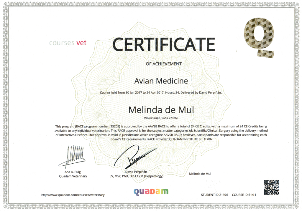 Quadam Online Course Avian Medicine